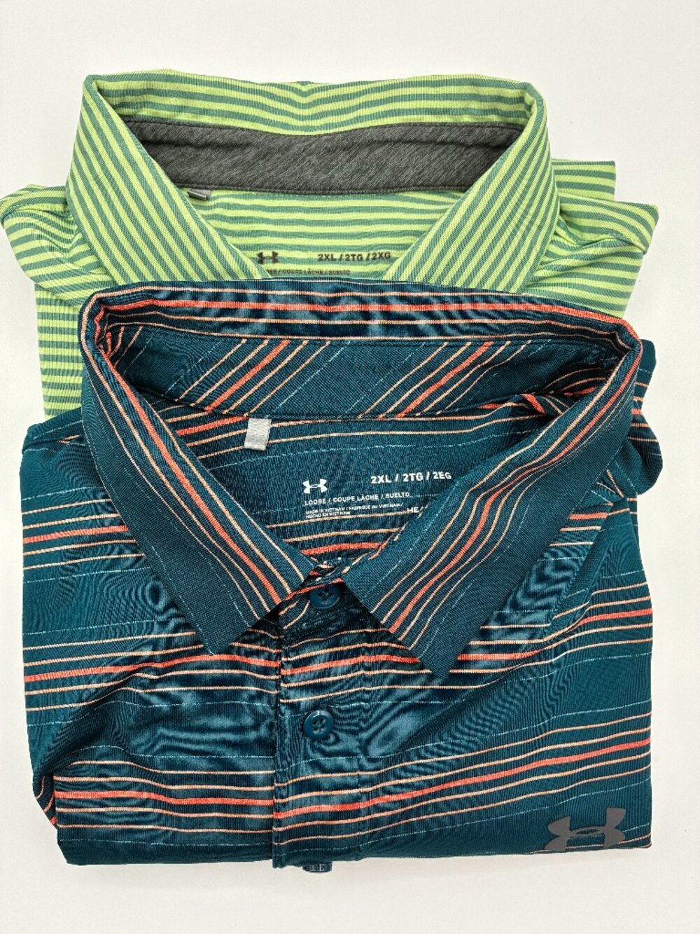 Under Armour Golf Polo Shirt Lot of 2 Stripe Short Sleeve Loose